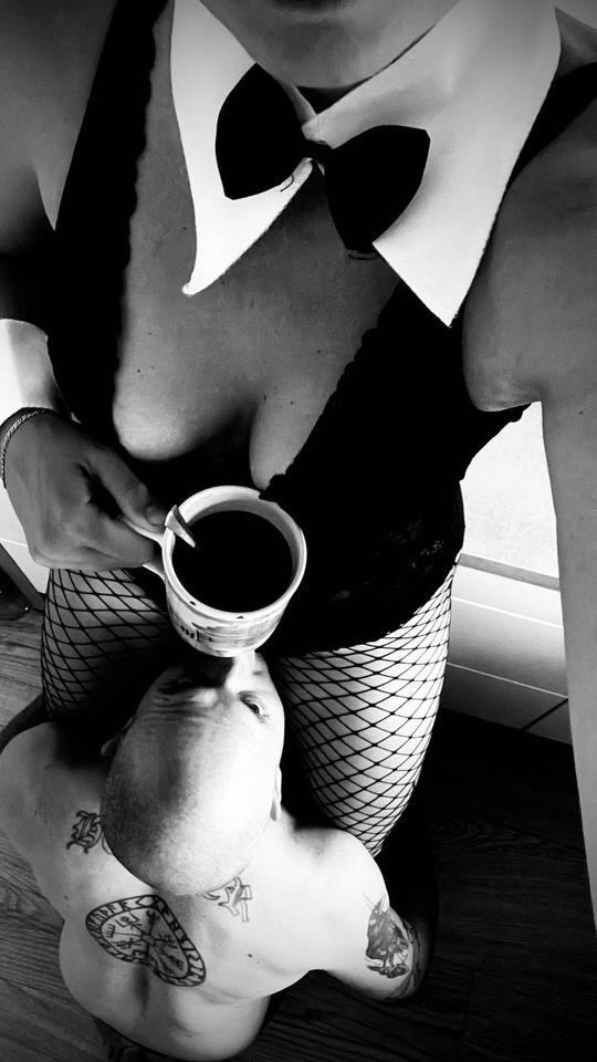 Lady in stockings with coffee